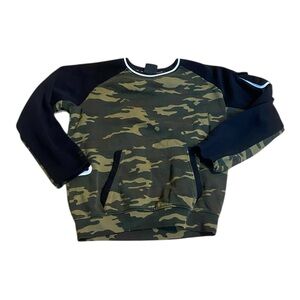 Kids Camo Pullover Hoodie with Black Raglan Sleeves
